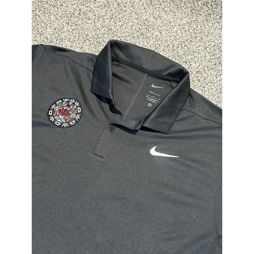 Nike Dri Fit Men's Large Black‎ Polo Pacific Northwest Coast Indigenous Art Logo